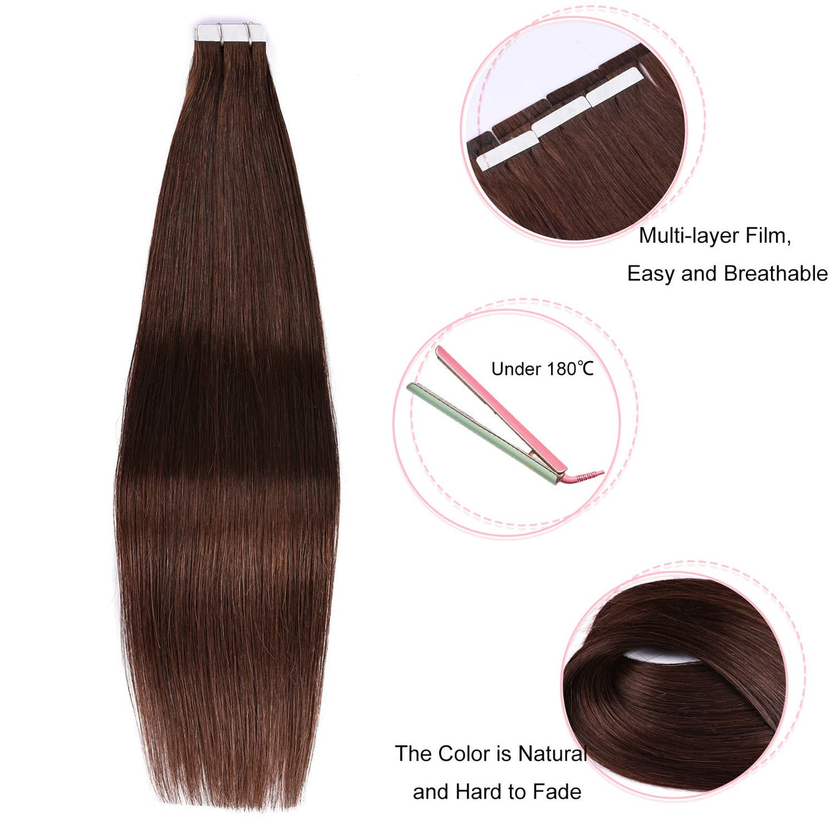 DIYOMO Invisible Tape in Hair Extensions Human Hair,#4 Auburn Medium Brown Hair Extensions Handcrafted Soft & Smooth Remy Hair Extensions for Women,2.5g/Pcs 50g/Pack