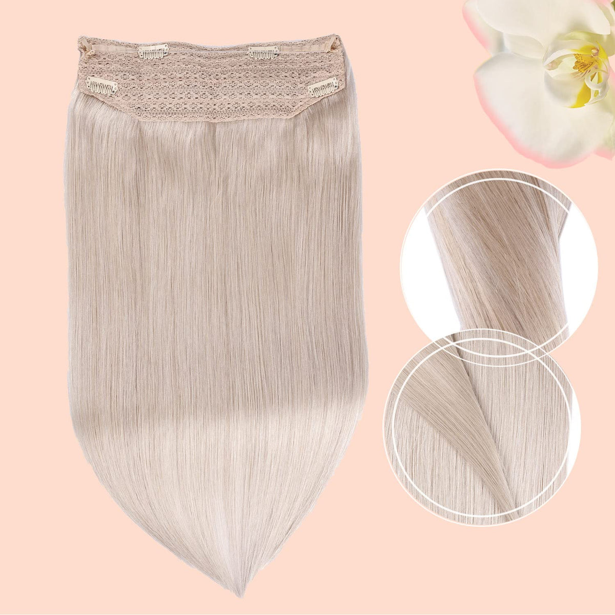 Wire Hair Extensions,DIYOMO Halo Hair Extensions Real Human Hair Hair Extensions Transparent Headband Adjustable Size Removable Secure,Hair Halo Extensions for Women,Bleach Blonde,#60A