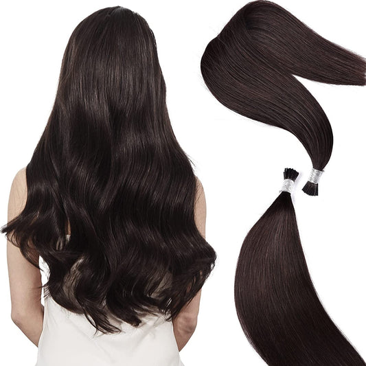 DIYOMO I Tip Hair Extensions Human Hair,Cold Fusion Soft Abnormal Hair Extensions 50 Strands Pre Keratin Bonded, Itip Human Hair Extensions,#2