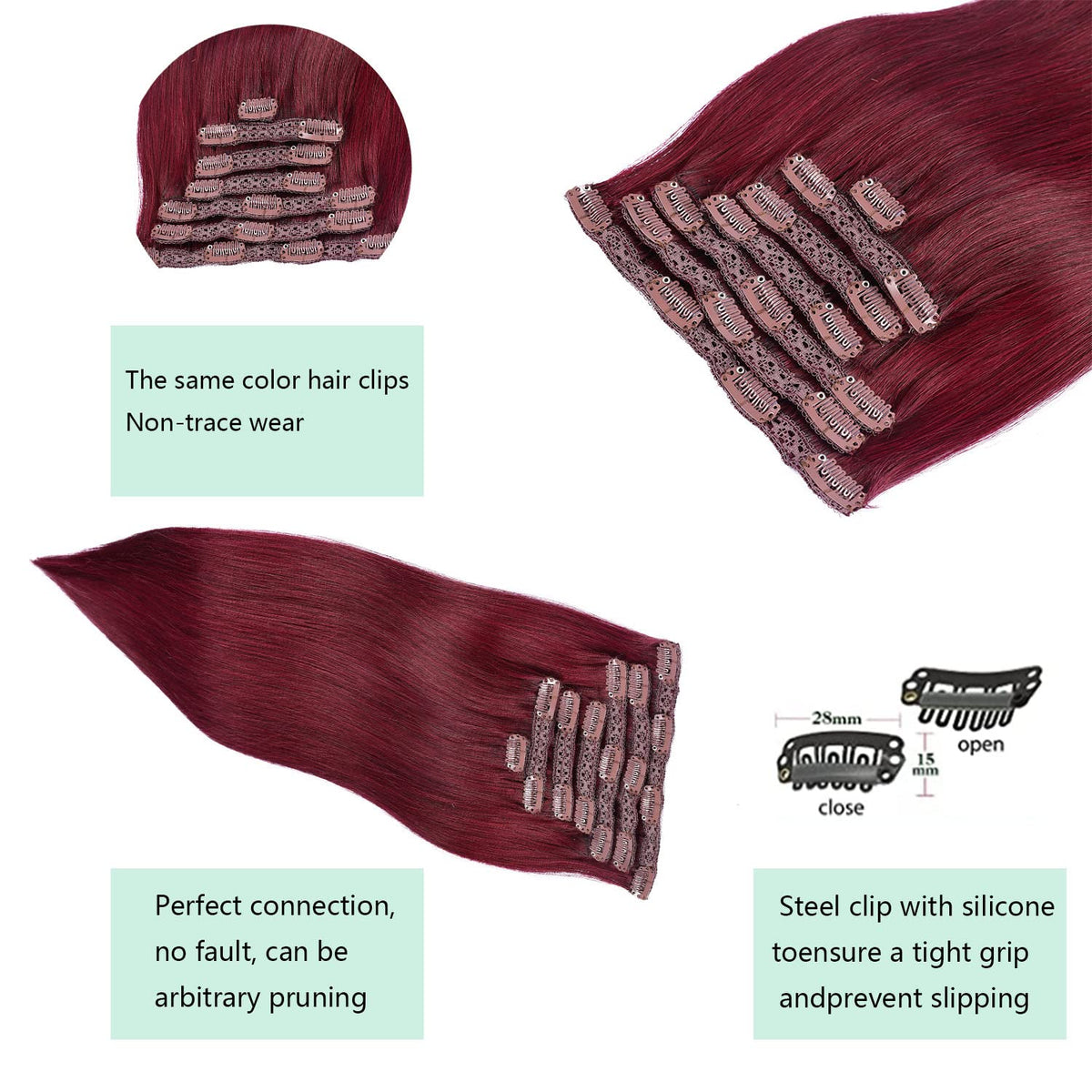 DIYOMO Clip in Hair Extensions Real Human Hair Wine Red 99J Burgundy Dark Red Clip in Human Hair Extensions 120g 7pcs Clip on Hair Extensions Clip Ins