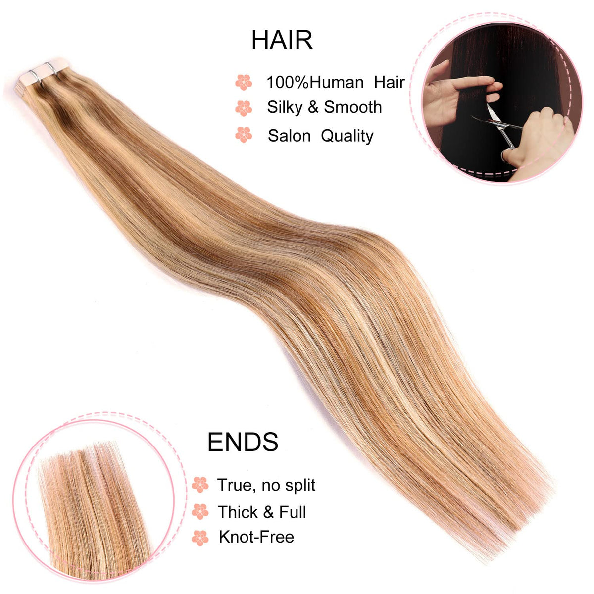 Tape in Hair Extensions Human Hair,#P18/613 DIYOMO Ash Blonde Highlighted Bleach Blonde Hair Extensions Handcrafted Soft & Smooth Remy Hair Extensions for Women,2.5g/Pcs 50g/Pack
