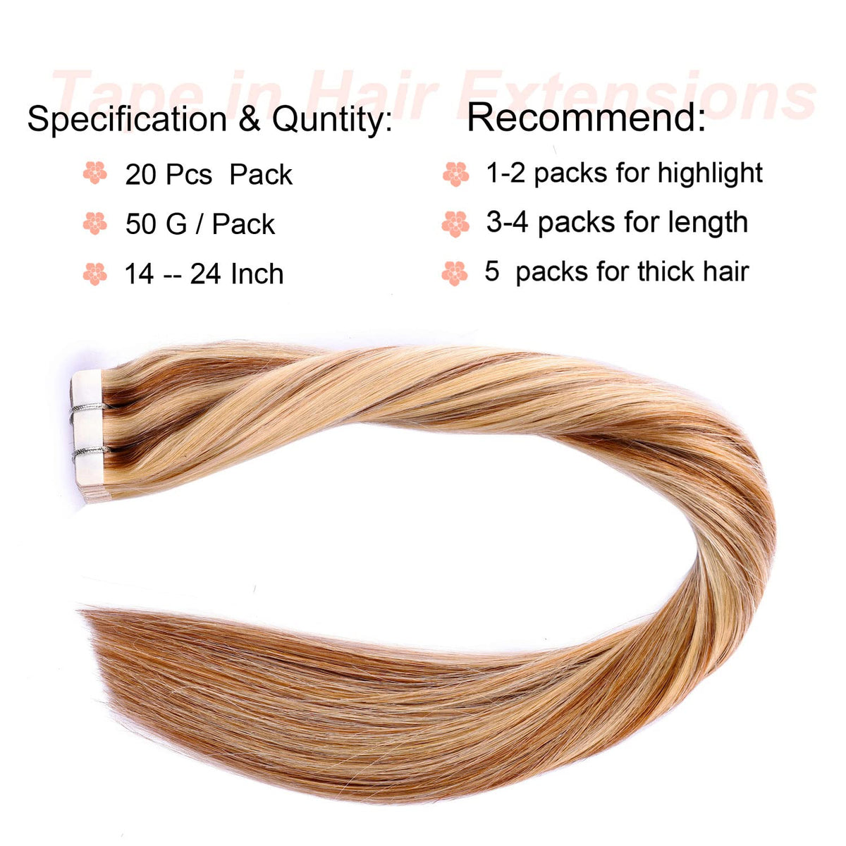 Tape in Hair Extensions Human Hair,#P18/613 DIYOMO Ash Blonde Highlighted Bleach Blonde Hair Extensions Handcrafted Soft & Smooth Remy Hair Extensions for Women,2.5g/Pcs 50g/Pack