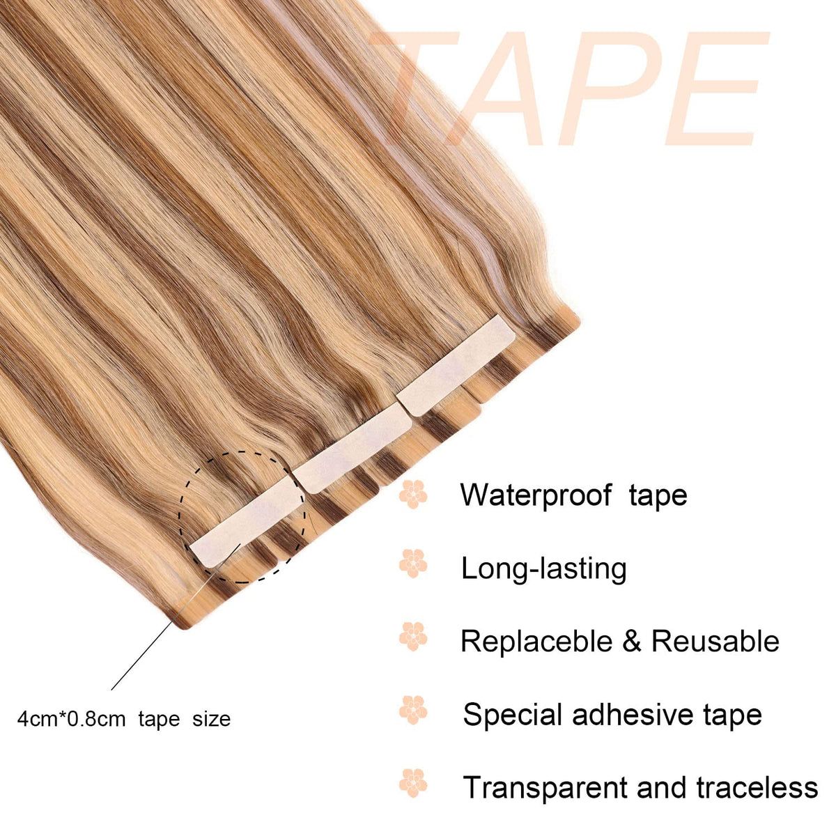 Tape in Hair Extensions Human Hair,#P18/613 DIYOMO Ash Blonde Highlighted Bleach Blonde Hair Extensions Handcrafted Soft & Smooth Remy Hair Extensions for Women,2.5g/Pcs 50g/Pack