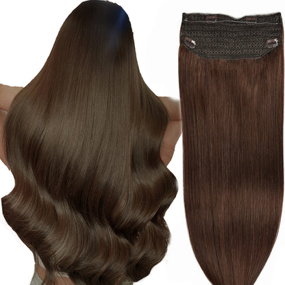 Wire Hair Extensions，DIYOMO Halo Hair Extensions Real Human Hair Auburn Medium Brown Hair Extensions Transparent Headband Adjustable Size Removable Secure，Hair Halo Extensions for Women,#4