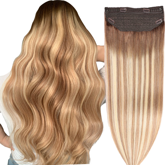 Wire Hair Extensions,DIYOMO Halo Hair Extensions Real Human Hair Hair Extensions Transparent Headband Adjustable Size Removable Secure，Hair Halo Extensions for Women,#3/8/22