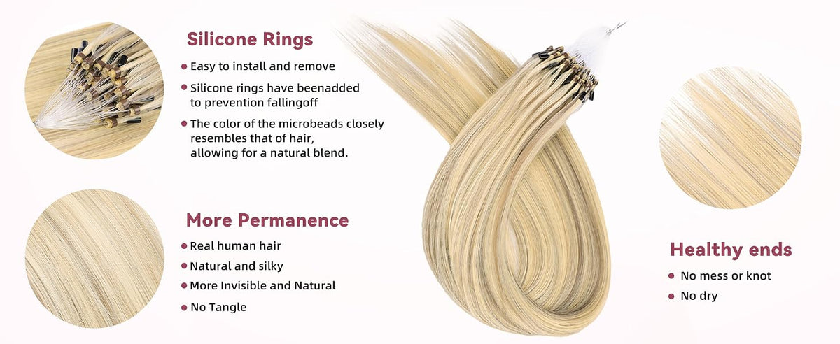 Microlink Hair Extensions Human Hair #16/60 Ash Blonde Highlighted Platinum Blonde 18 inch Smooth and Invisible Micro Loop Remy Hair 50g/pack Micro Link Microbead Human Hair Extensions