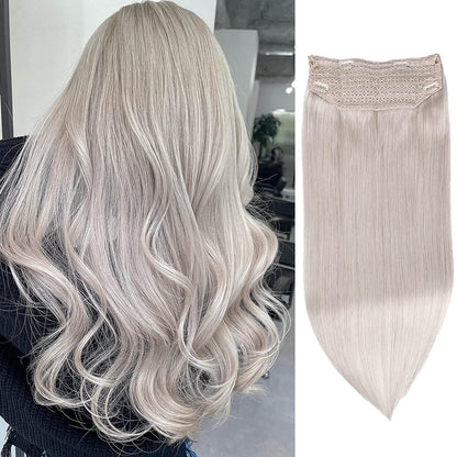 Wire Hair Extensions，DIYOMO Halo Hair Extensions Real Human Hair Hair Extensions Transparent Headband Adjustable Size Removable Secure，Hair Halo Extensions for Women,Bleach Blonde,#60A