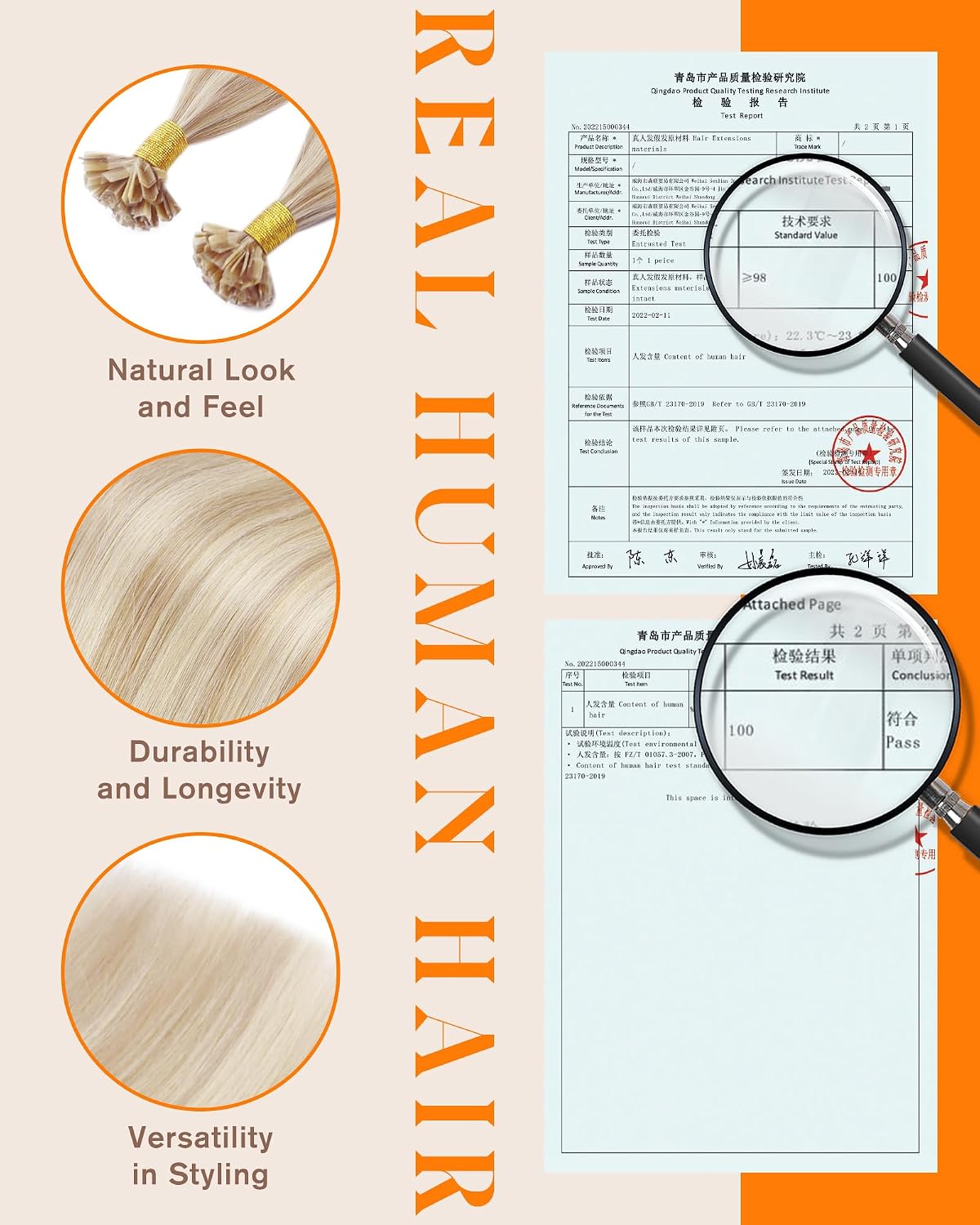 U Tip Hair Extensions Real Human Hair Soft Hot Fusion Keratin Vtips, Smooth Texture, for Event Styling and Special Occasions, Blonde Highlights, 50g