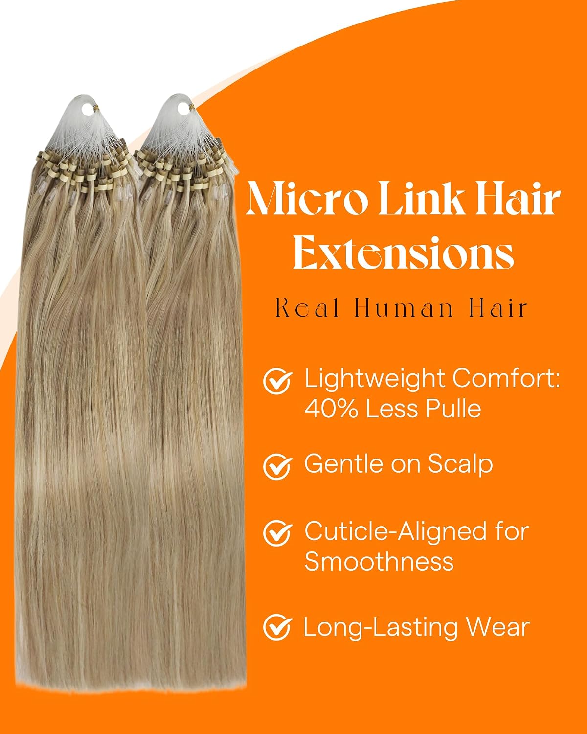 Microbead Hair Extensions Human Hair Micro Link Strands Golden Blonde, Smooth Texture, Adds Natural Volume for Evening Parties, Formal Occasions, and Celebrations, 50g