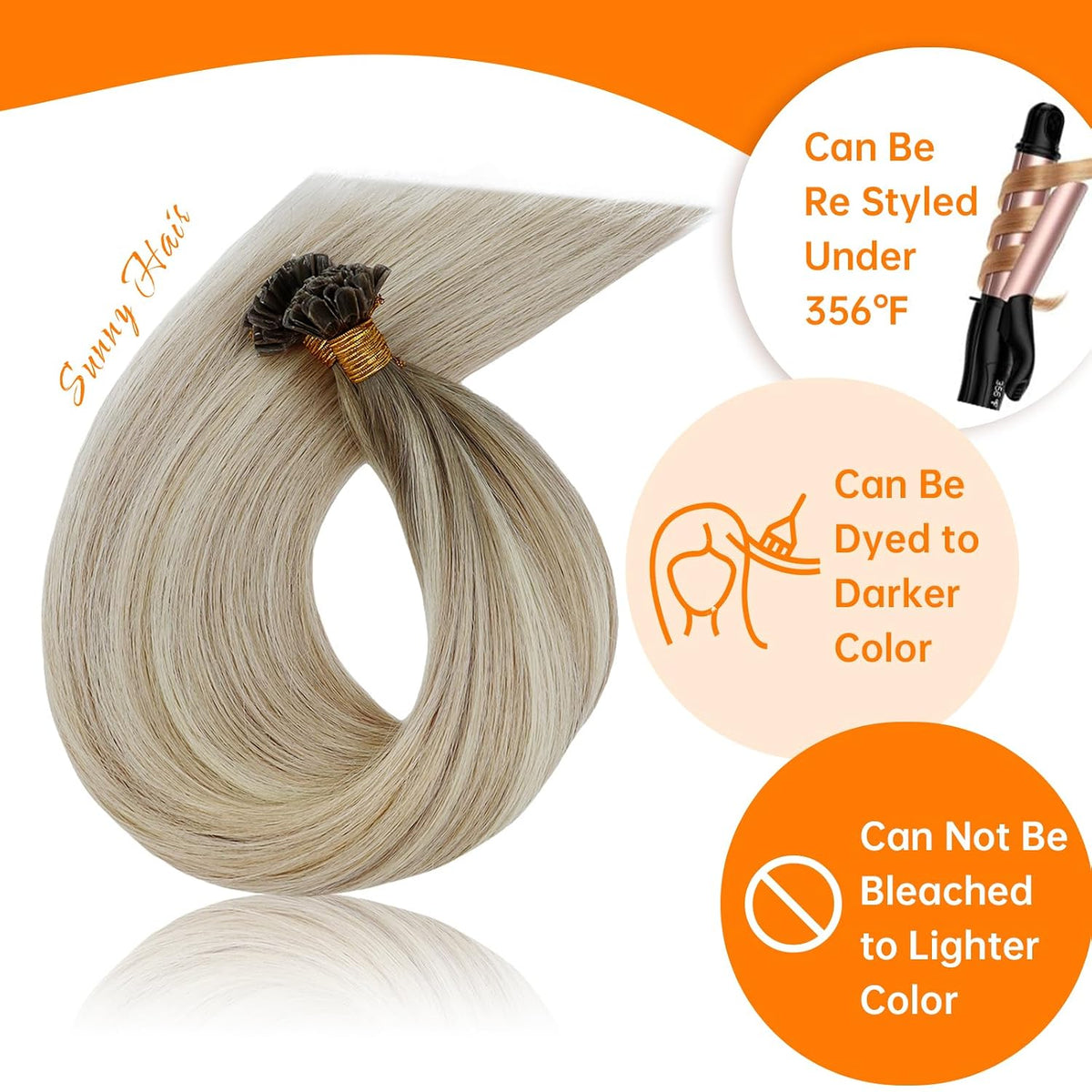 U Tip Hair Extensions Human Hair Ash Blonde Balayage Keratin Tips Soft, Platinum Blonde Highlights, Natural Blend, Great for Party Wear and Special Events, 50g