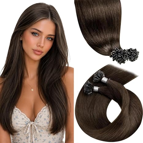 U Tips Hair Extensions Human Hair, Chocolate Brown, 50g Long Silky Straight Remy Hair, Invisible Keratin Tips, Long-Lasting, Add thickness for Vacation or Daily Styling