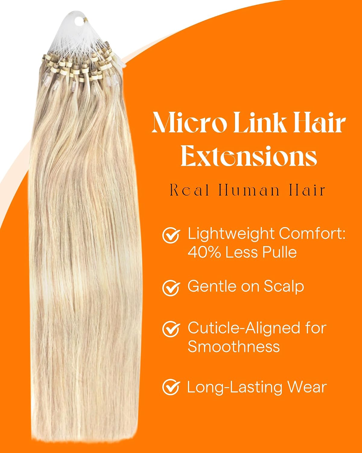 Microbead Hair Extensions Human Hair Micro Ring Ash Blonde Highlight Bleach Blonde, Smooth Texture, Adds Volume for Daily Wear and Special Occasions, 50g