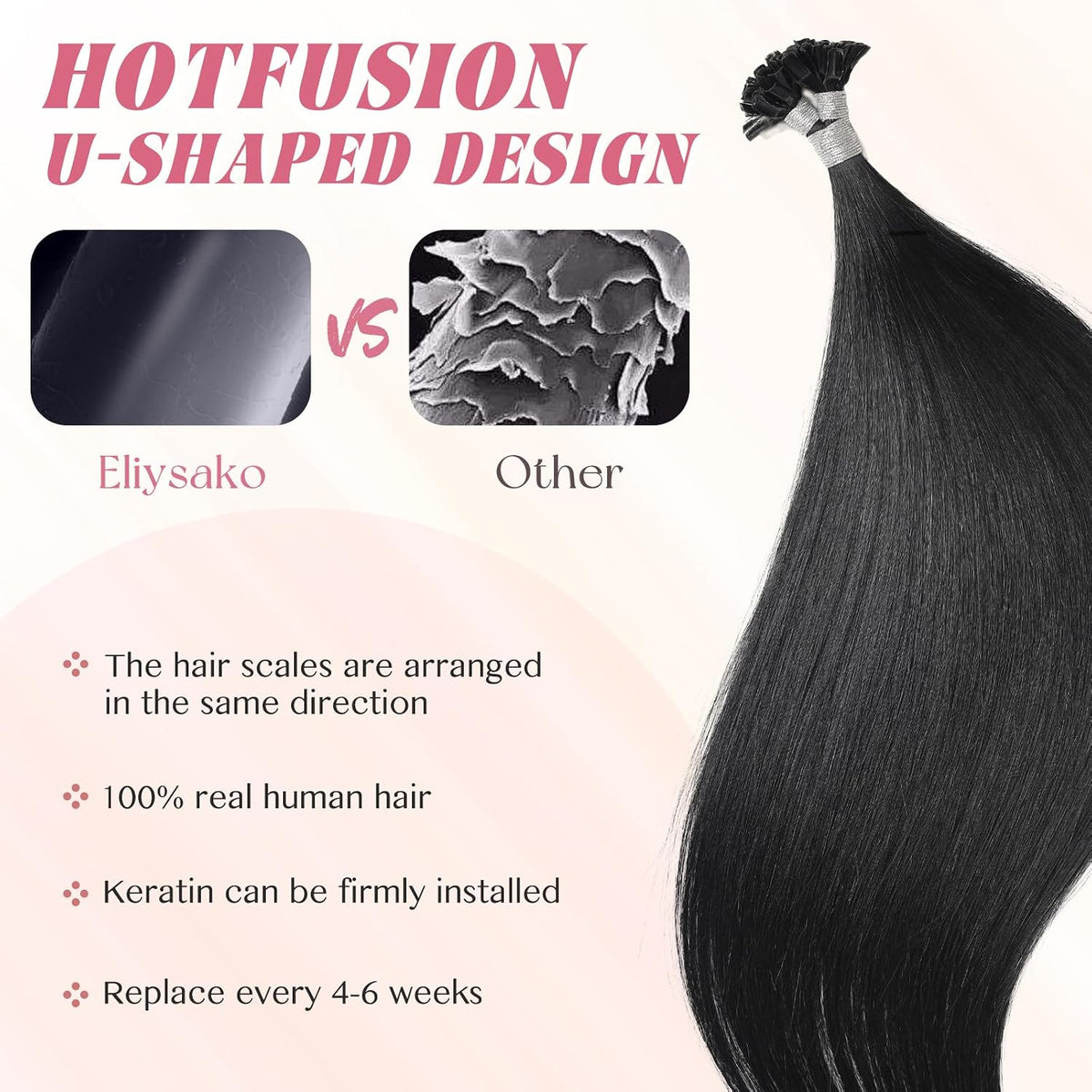 Remy-Hair K Tip Hair Extensions Real Human Hair 18inch 50g/pack U Tip K Tips Ktip Real Human Keratin Hair Extensions Color #1 Jet Black