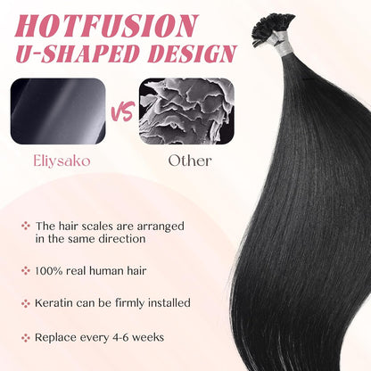 Remy-Hair K Tip Hair Extensions Real Human Hair 18inch 50g/pack U Tip K Tips Ktip Real Human Keratin Hair Extensions Color #1 Jet Black