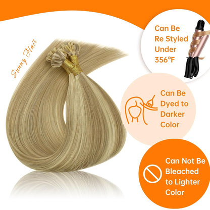 U Tip Hair Extensions Real Human Hair Soft Hot Fusion Keratin Vtips, Smooth Texture, for Event Styling and Special Occasions, Blonde Highlights, 50g