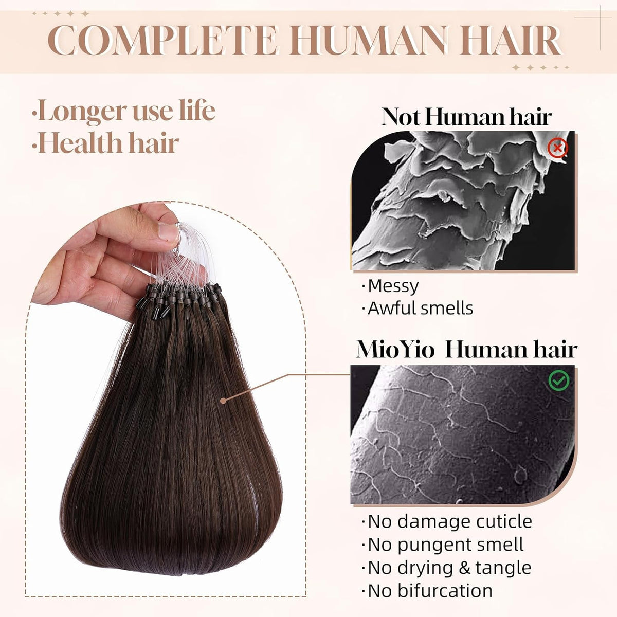 Microlink Hair Extensions Human Hai No Tangling 50g/ 18inch Microbead Micro Hair Extensions Soft and Glossy Longer Life
