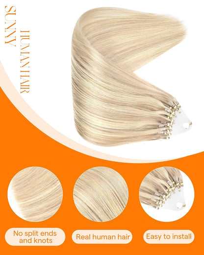Microbead Hair Extensions Human Hair Micro Ring Ash Blonde Highlight Bleach Blonde, Smooth Texture, Adds Volume for Daily Wear and Special Occasions, 50g