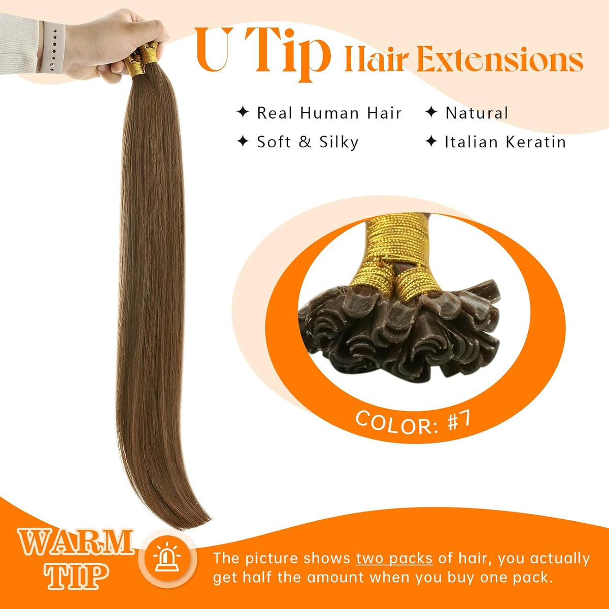 Utip Hair Extensions Human Hair Light Chestnut Brown Pre-Bonded, Lightweight Feel, Tangle-Free, for Parties, Evening Events and Professional Settings, 50g Visit the  Hair Store
