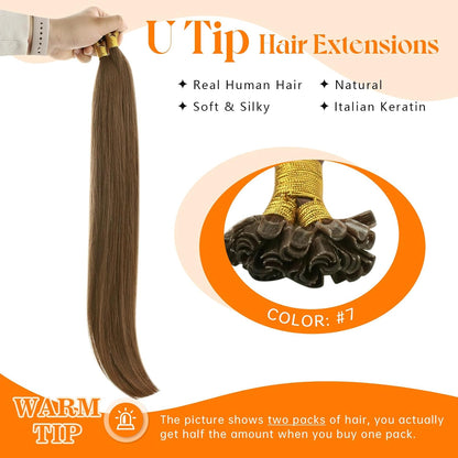Utip Hair Extensions Human Hair Light Chestnut Brown Pre-Bonded, Lightweight Feel, Tangle-Free, for Parties, Evening Events and Professional Settings, 50g Visit the  Hair Store