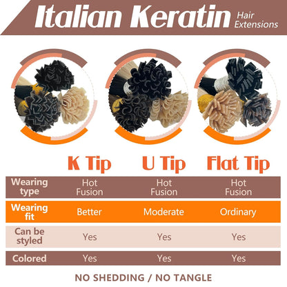 U Tip Hair Extensions Real Human Hair Soft Hot Fusion Keratin Vtips, Smooth Texture, for Event Styling and Special Occasions, Blonde Highlights, 50g