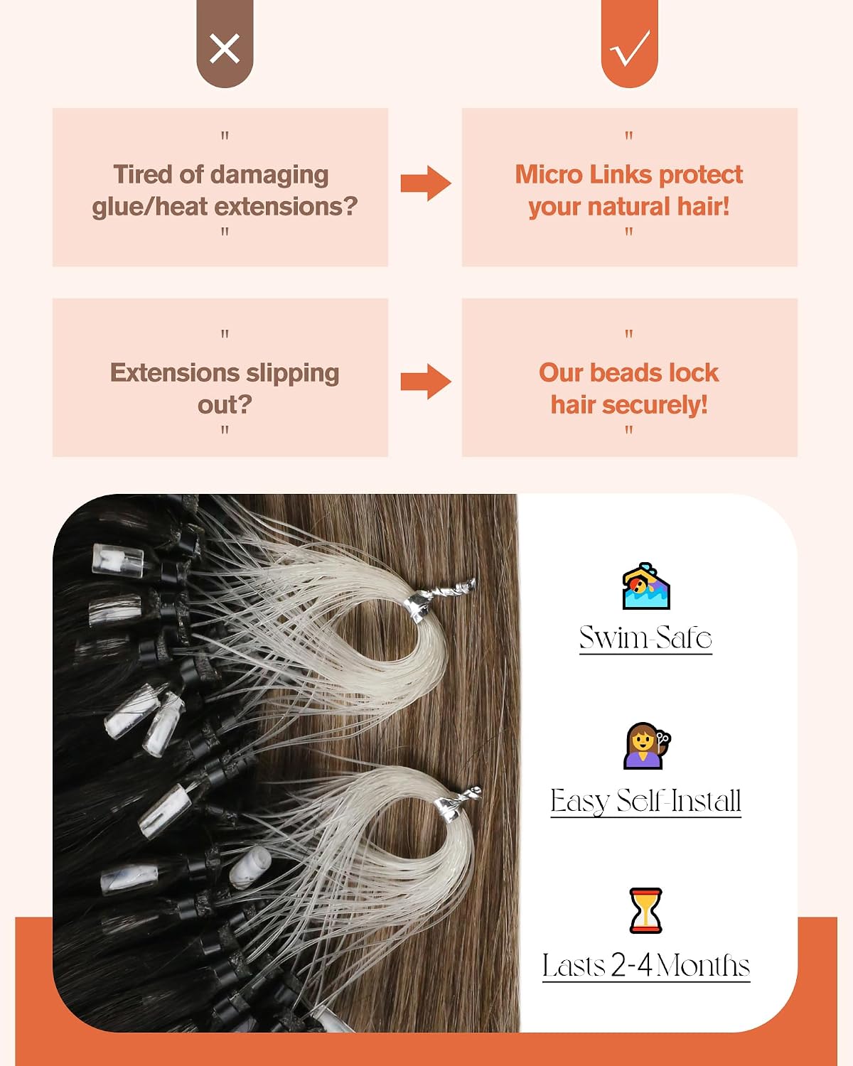 Microbead Hair Extensions Human Hair Micro Link Strands Golden Blonde, Smooth Texture, Adds Natural Volume for Evening Parties, Formal Occasions, and Celebrations, 50g