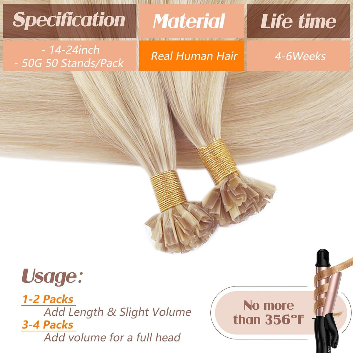 DIYOMO Hair U Tip Hair Extensions Human Hair Blonde Highlights Keratin Vtip Bonds, Simple Application, for Beginners, Volume for Casual and Everyday Looks, 40g Visit the DIYOMO Hair Store