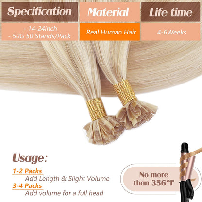 DIYOMO Hair U Tip Hair Extensions Human Hair Blonde Highlights Keratin Vtip Bonds, Simple Application, for Beginners, Volume for Casual and Everyday Looks, 40g Visit the DIYOMO Hair Store
