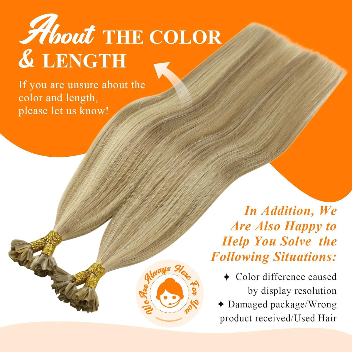 U Tip Hair Extensions Real Human Hair Soft Hot Fusion Keratin Vtips, Smooth Texture, for Event Styling and Special Occasions, Blonde Highlights, 50g