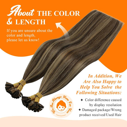 U Tip Hair Extensions Human Hair Dark Brown Caramel Balayage Keratin Tips, Natural Blend, Soft Texture, Achieves Natural Look for Daily Wear and Events, 50g Visit the Hair Store