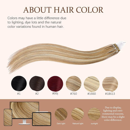 Microlink Hair Extensions Human Hair #760 Brown Balayage Light Brown with Blonde 18 inch Smooth and Invisible Micro Loop Remy Hair 50g/pack Micro Link Microbead Human Hair Extensions