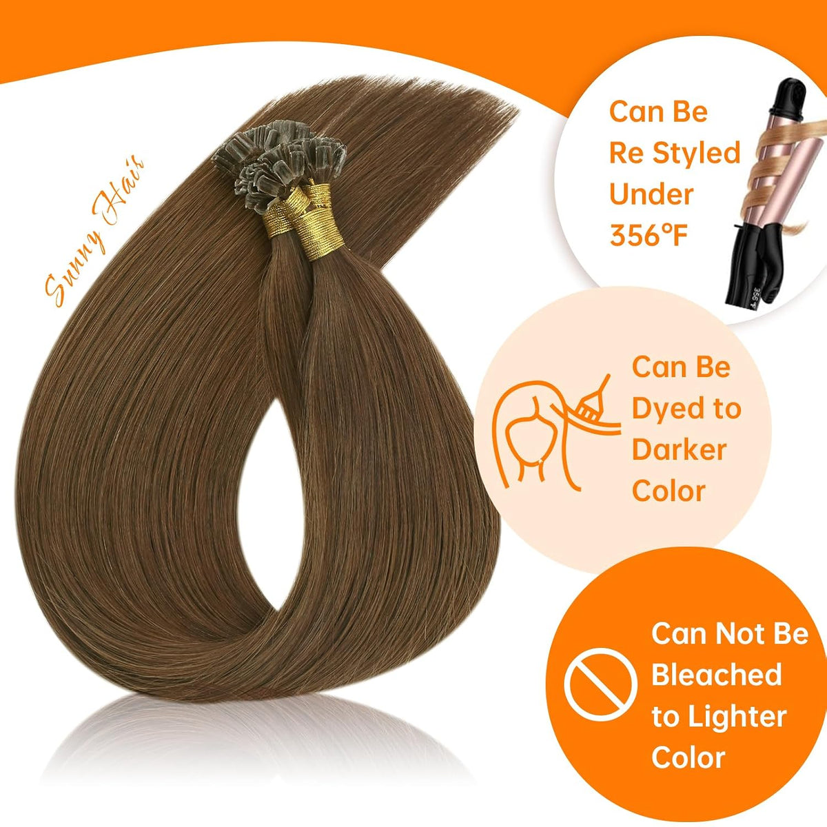 Utip Hair Extensions Human Hair Light Chestnut Brown Pre-Bonded, Lightweight Feel, Tangle-Free, for Parties, Evening Events and Professional Settings, 50g Visit the  Hair Store