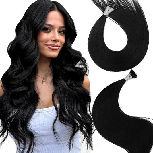 Remy-Hair Nano Bead Hair Extensions Human Hair 16Inch 40g/pack Nano Ring Hair Extensions Human Hair Color #1 Jet Black Long Straight Invisible for Women