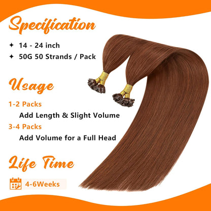 U Tip Hair Extensions Human Hair Remy Auburn Keratin Tips, Easy to Install, Natural Blend, Soft Texture, Adds Volume for Daily Styling, 50g Visit the Hair Store