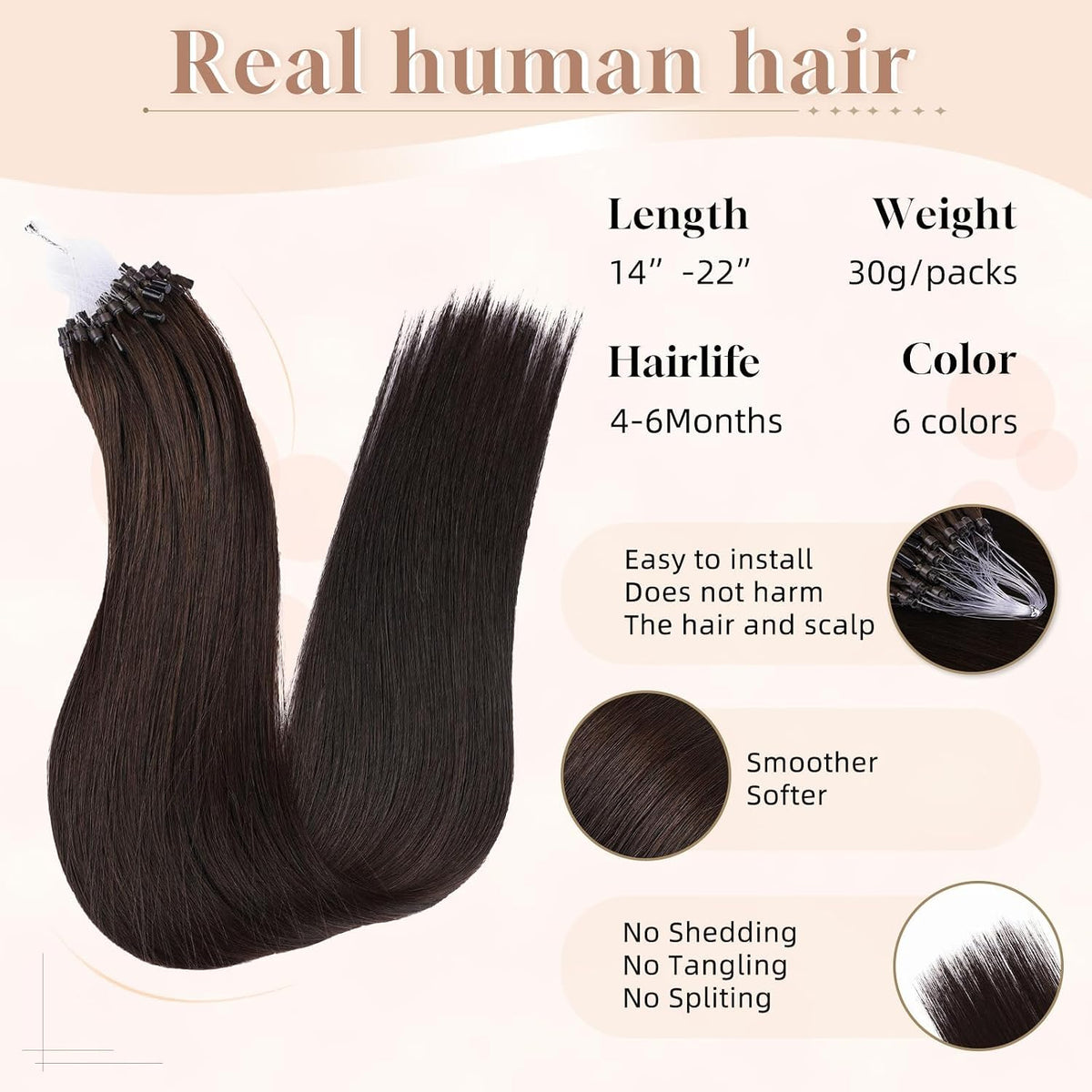 Microlink Hair Extensions Human Hai No Tangling 50g/ 18inch Microbead Micro Hair Extensions Soft and Glossy Longer Life