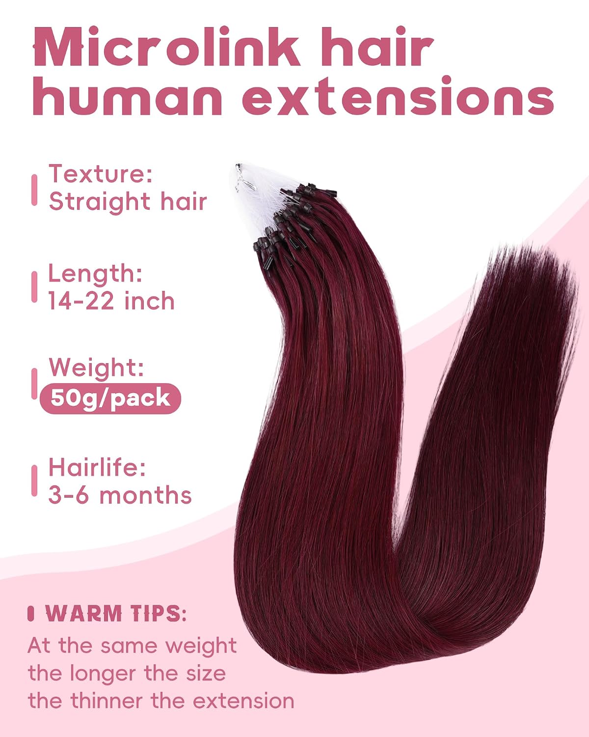 Microlink Hair Extensions Human Hair Soft And Smooth 18Inch Micro Hair Extensions No Shedding 50g