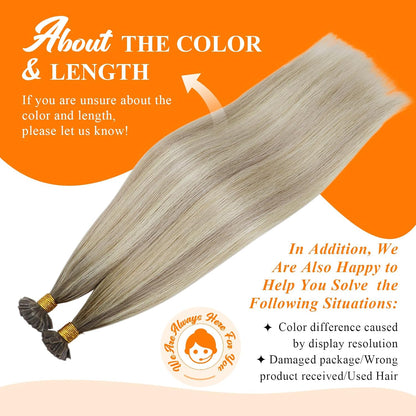 U Tip Hair Extensions Human Hair Ash Blonde Balayage Keratin Tips Soft, Platinum Blonde Highlights, Natural Blend, Great for Party Wear and Special Events, 50g