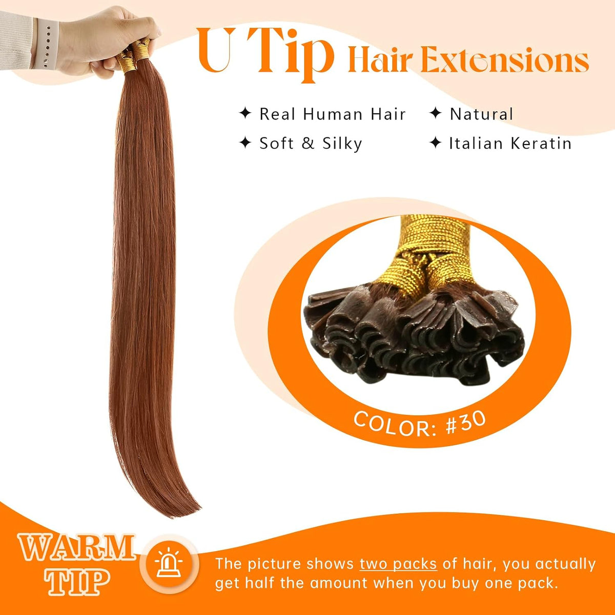 U Tip Hair Extensions Human Hair Remy Auburn Keratin Tips, Easy to Install, Natural Blend, Soft Texture, Adds Volume for Daily Styling, 50g Visit the Hair Store