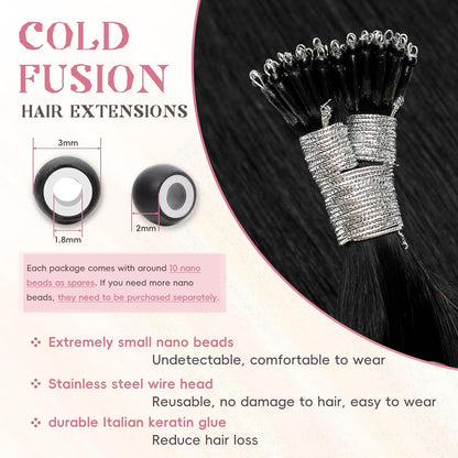 Remy-Hair Nano Bead Hair Extensions Human Hair 16Inch 40g/pack Nano Ring Hair Extensions Human Hair Color #1 Jet Black Long Straight Invisible for Women