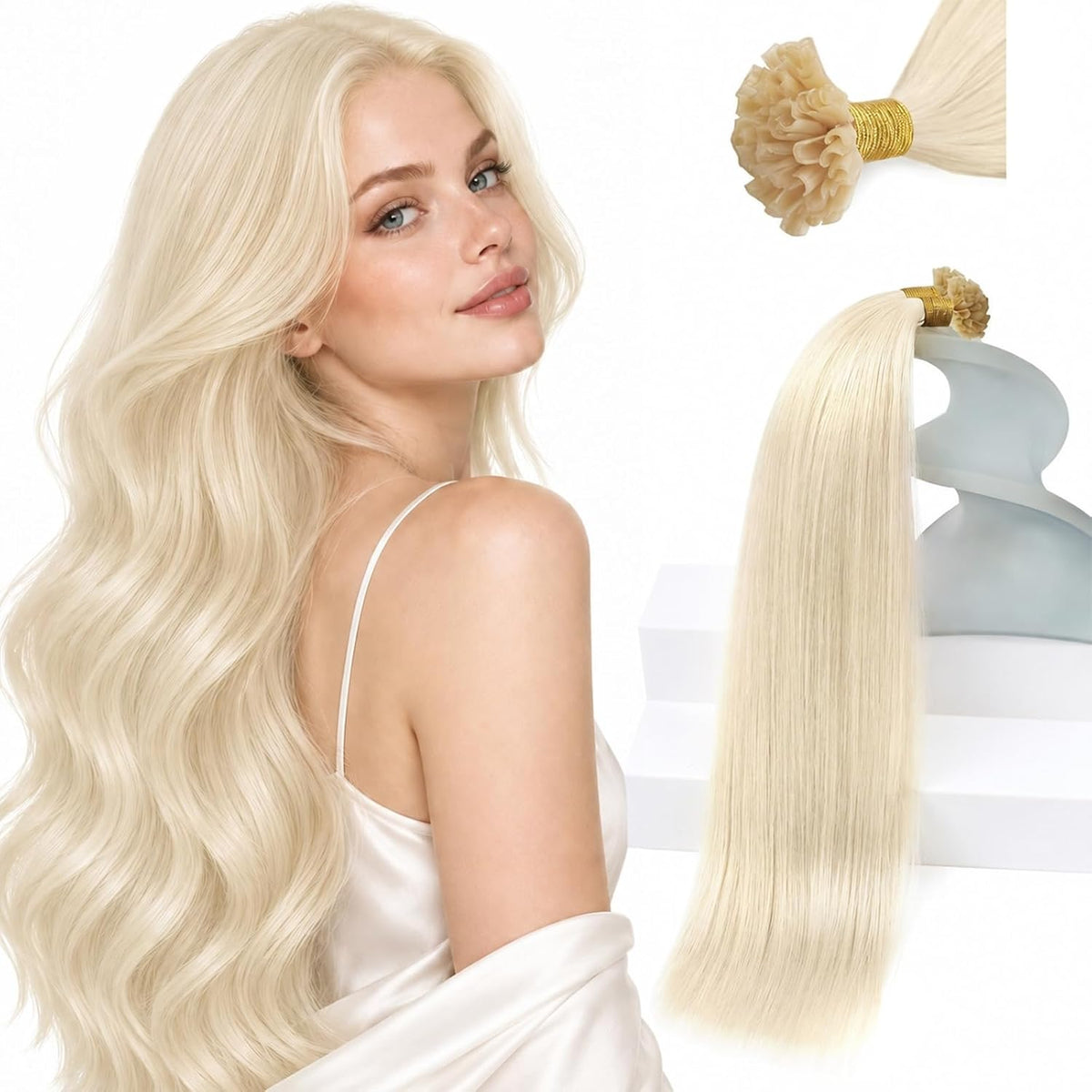 U Tip Hair Extensions Human Hair Blonde  50G Keratin Tips Soft, Invisible Ktips, Easy to Maintain, Natural Shine, for Women, Adds Volume for Wedding Visit the Hair Store
