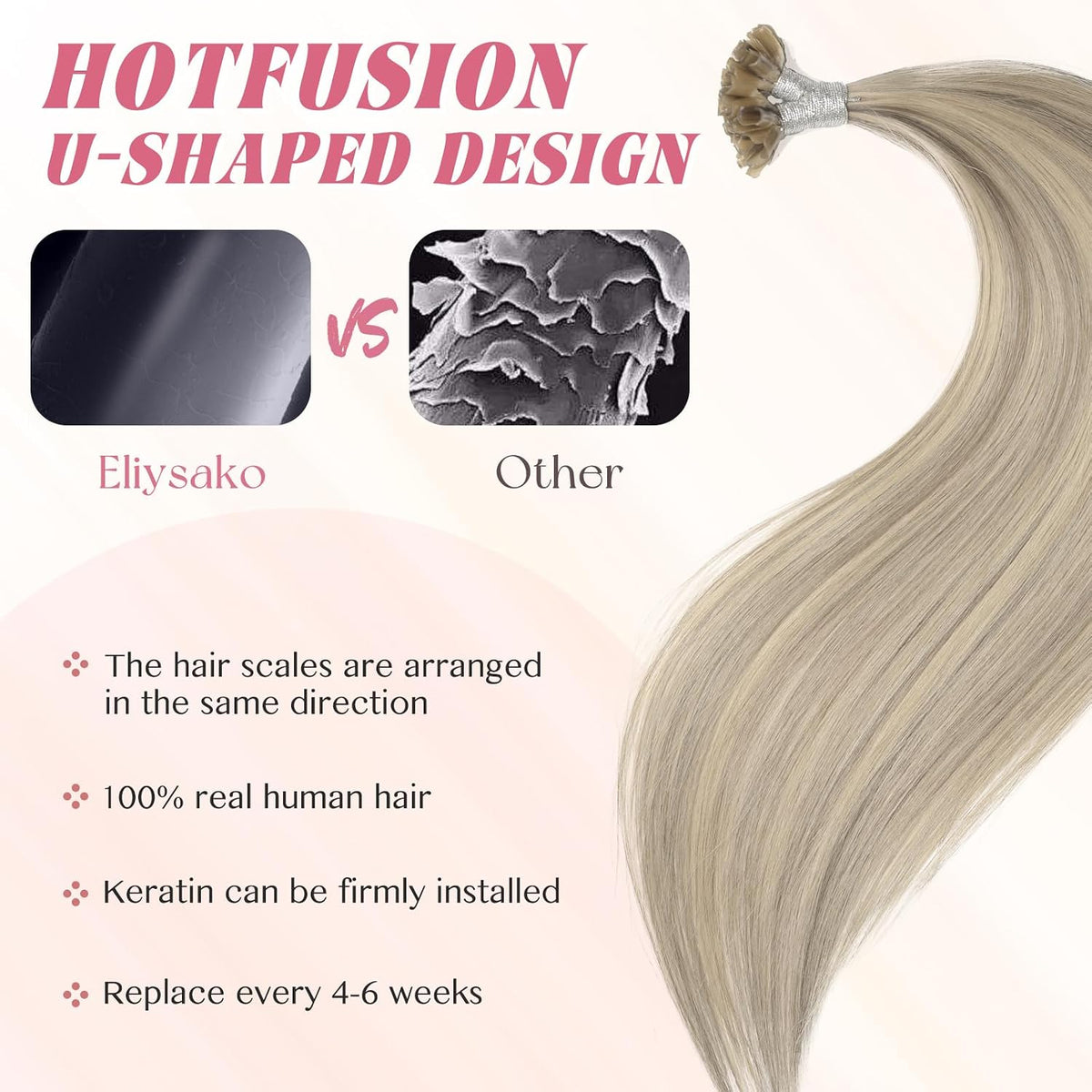 Remy-Hair K Tip Hair Extensions Real Human Hair 18inch 50g/pack U Tip K Tips Ktip Real Human Keratin Hair Extensions Color #P60/16 Grey Brown Mix Blonde