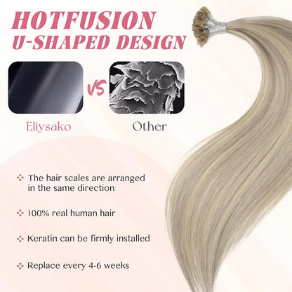 Remy-Hair K Tip Hair Extensions Real Human Hair 18inch 50g/pack U Tip K Tips Ktip Real Human Keratin Hair Extensions Color #P60/16 Grey Brown Mix Blonde