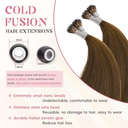 Remy-Hair Nano Bead Hair Extensions Human Hair 22Inch 40g/pack Nano Ring Hair Extensions Human Hair Color #4 Flax Brown Long Straight Invisible for Women