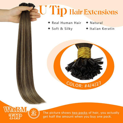 U Tip Hair Extensions Human Hair Dark Brown Caramel Balayage Keratin Tips, Natural Blend, Soft Texture, Achieves Natural Look for Daily Wear and Events, 50g Visit the Hair Store
