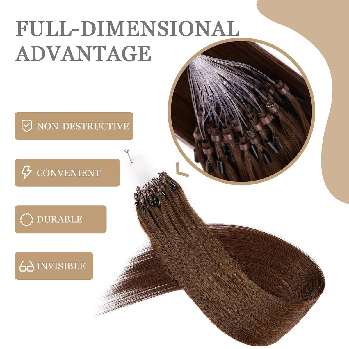 Remy-Hair Microlink Hair Extensions Human Hair Micro Bead 18inch 50g/pack Micro Link Beads Micro Loop Hair Extensions Real Human Hair Color #4 Flax Brown
