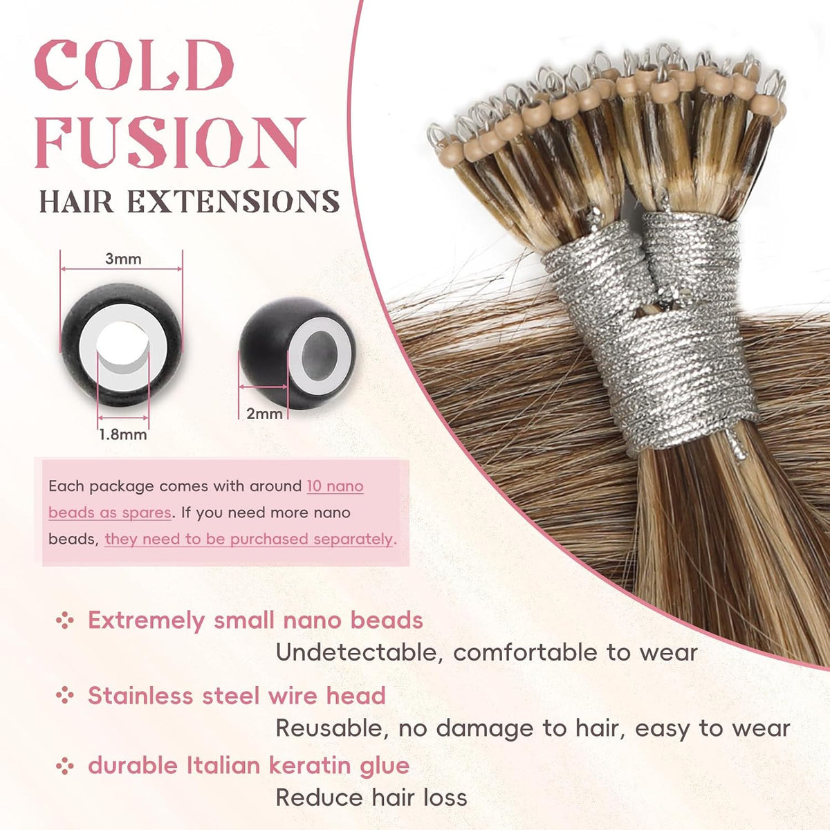 Nano Bead Hair Extensions 40g/pack Color #P4/16 Light Blonde Mix Dark Brown