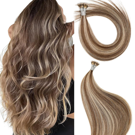 Nano Bead Hair Extensions 40g/pack Color #P4/16 Light Blonde Mix Dark Brown