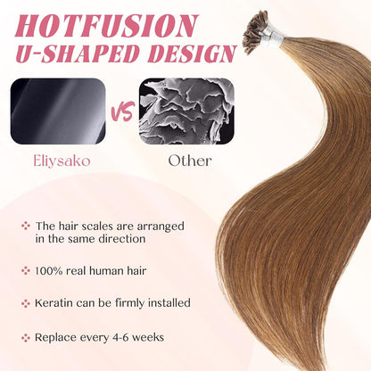 Remy-Hair K Tip Hair Extensions Real Human Hair 22inch 50g/pack U Tip K Tips Ktip Real Human Keratin Hair Extensions Color #4 Flax Brown