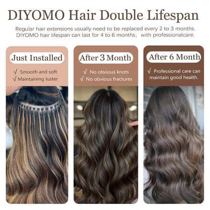 Microlink Hair Extensions Human Hair #760 Brown Balayage Light Brown with Blonde 18 inch Smooth and Invisible Micro Loop Remy Hair 50g/pack Micro Link Microbead Human Hair Extensions