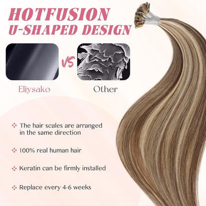 Remy-Hair K Tip Hair Extensions Real Human Hair 18inch 50g/pack U Tip K Tips Ktip Real Human Keratin Hair Extensions Color #P4/16 Light Blonde Mix Dark Brown