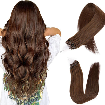 Remy-Hair Microlink Hair Extensions Human Hair Micro Bead 18inch 50g/pack Micro Link Beads Micro Loop Hair Extensions Real Human Hair Color #4 Flax Brown